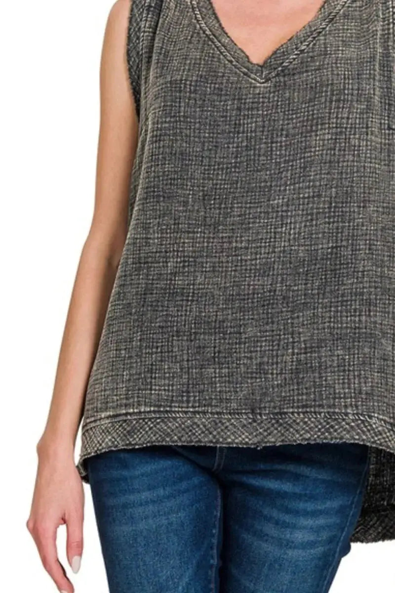 Dresses Trendsi Gauze Tank Top Women's Casual Acid Wash Raw Edge Summer Top