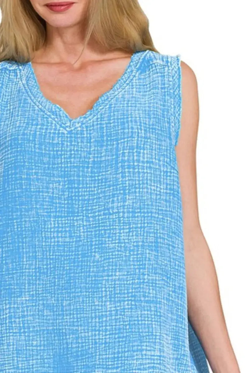 Women's Tank Top Gauze Tank Top - Raw Edge Acid Wash Soft - Casual Summer Style