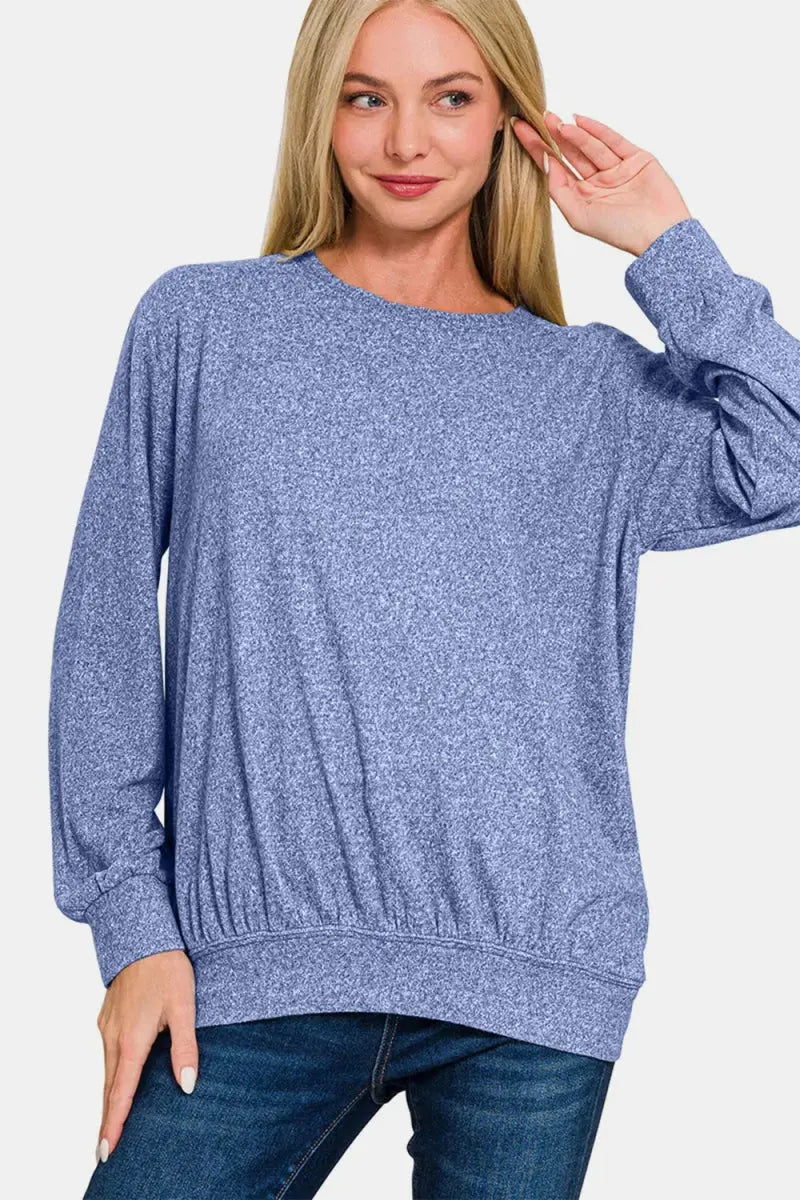 Shorts Trendsi Melange Top Women's Everyday Round Neck T-Shirt Soft & Comfy