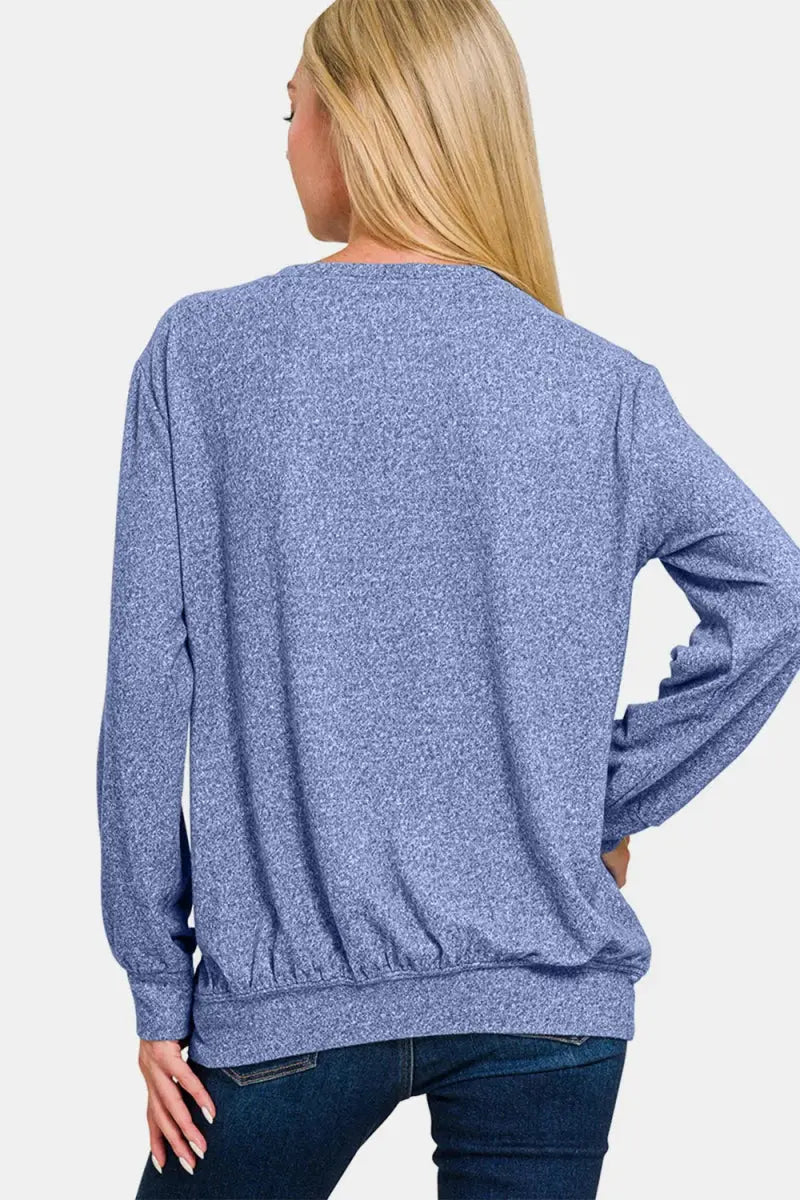 Shorts Trendsi Melange Top Women's Everyday Round Neck T-Shirt Soft & Comfy