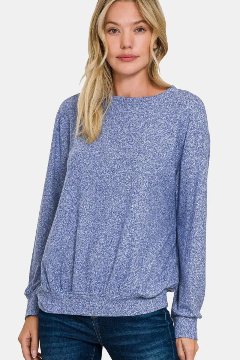 Shorts Trendsi Melange Top Women's Everyday Round Neck T-Shirt Soft & Comfy