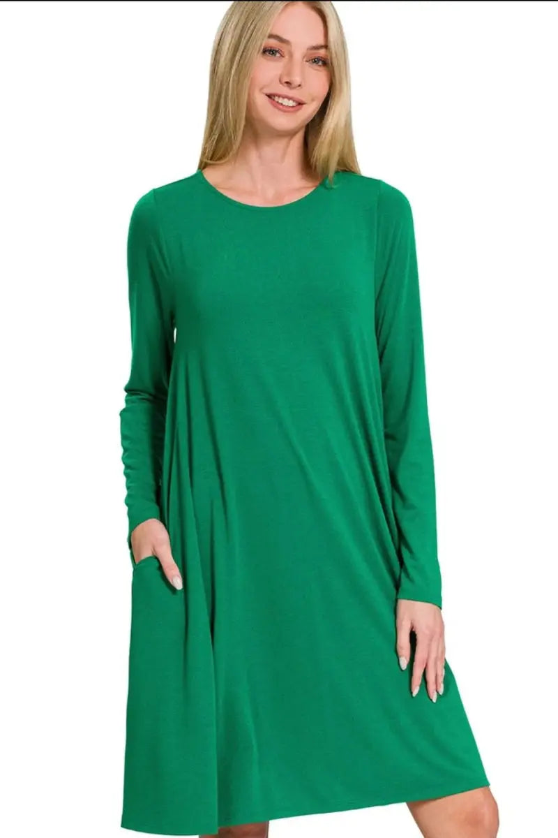 Dresses Trendsi Zenana Long Sleeve Dress Women's Casual Flare Dress With Pockets