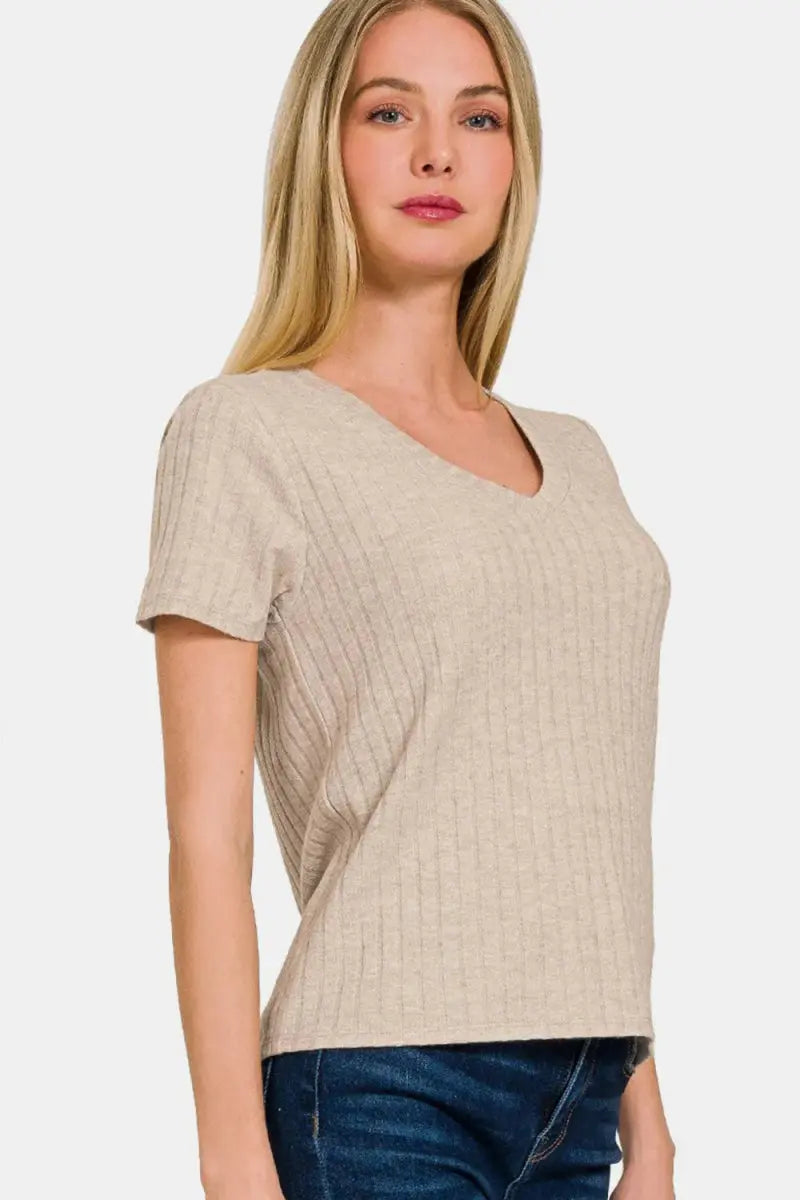 T-Shirts Trendsi Ribbed Tee Women's Casual Wear Short Sleeve T-Shirt Soft & Comfy