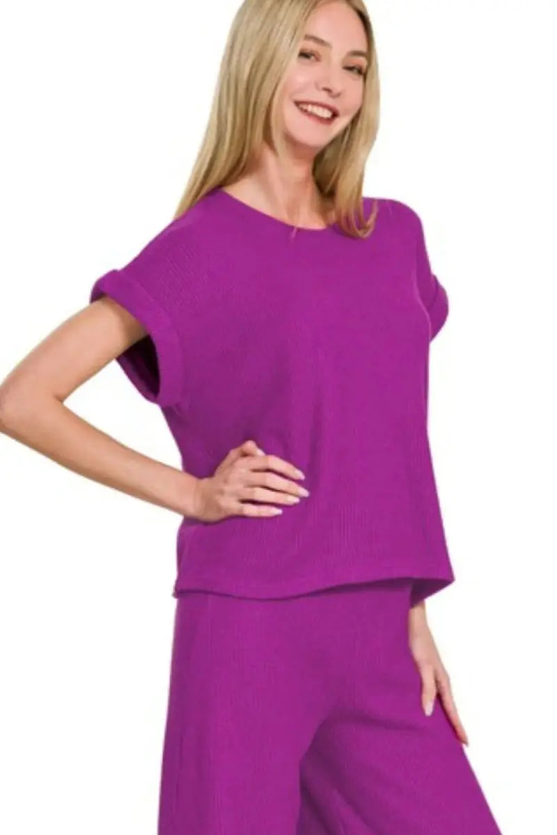 Women's Loungewear Set - Comfy Rolled Sleeve - Relaxed Fit