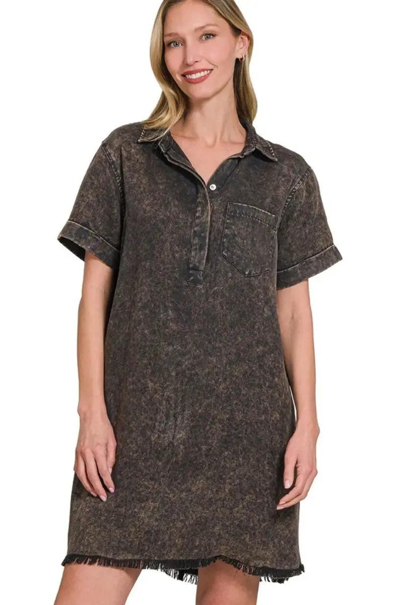 Accessories Trendsi Tencel Dress Women's Casual Collared Shirt Dress Soft & Comfy