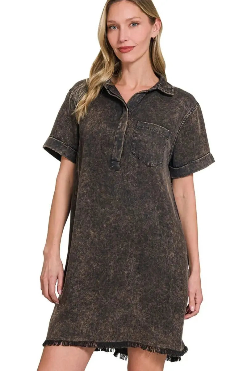 Accessories Trendsi Tencel Dress Women's Casual Collared Shirt Dress Soft & Comfy