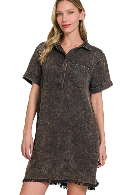 Accessories Trendsi Tencel Dress Women's Casual Collared Shirt Dress Soft & Comfy
