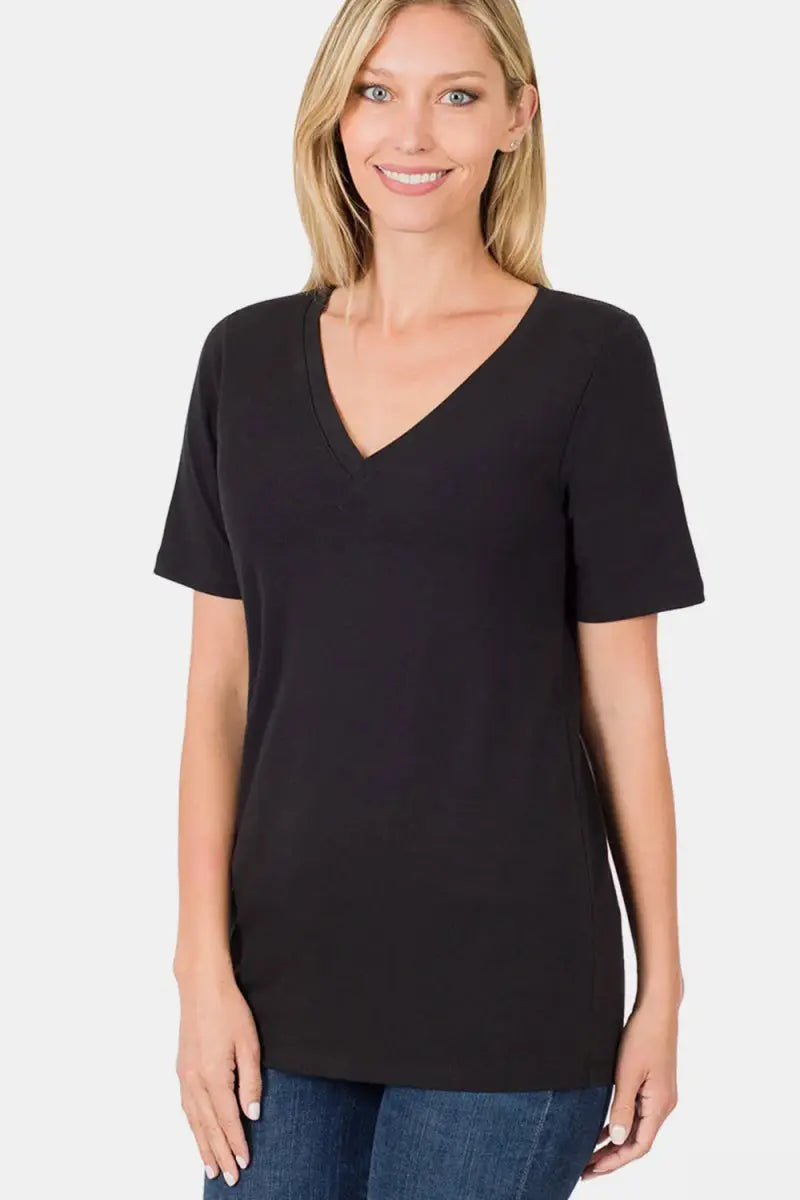 T-Shirts Trendsi Zenana V-Neck Tee Women's Everyday Basic Soft T-Shirt