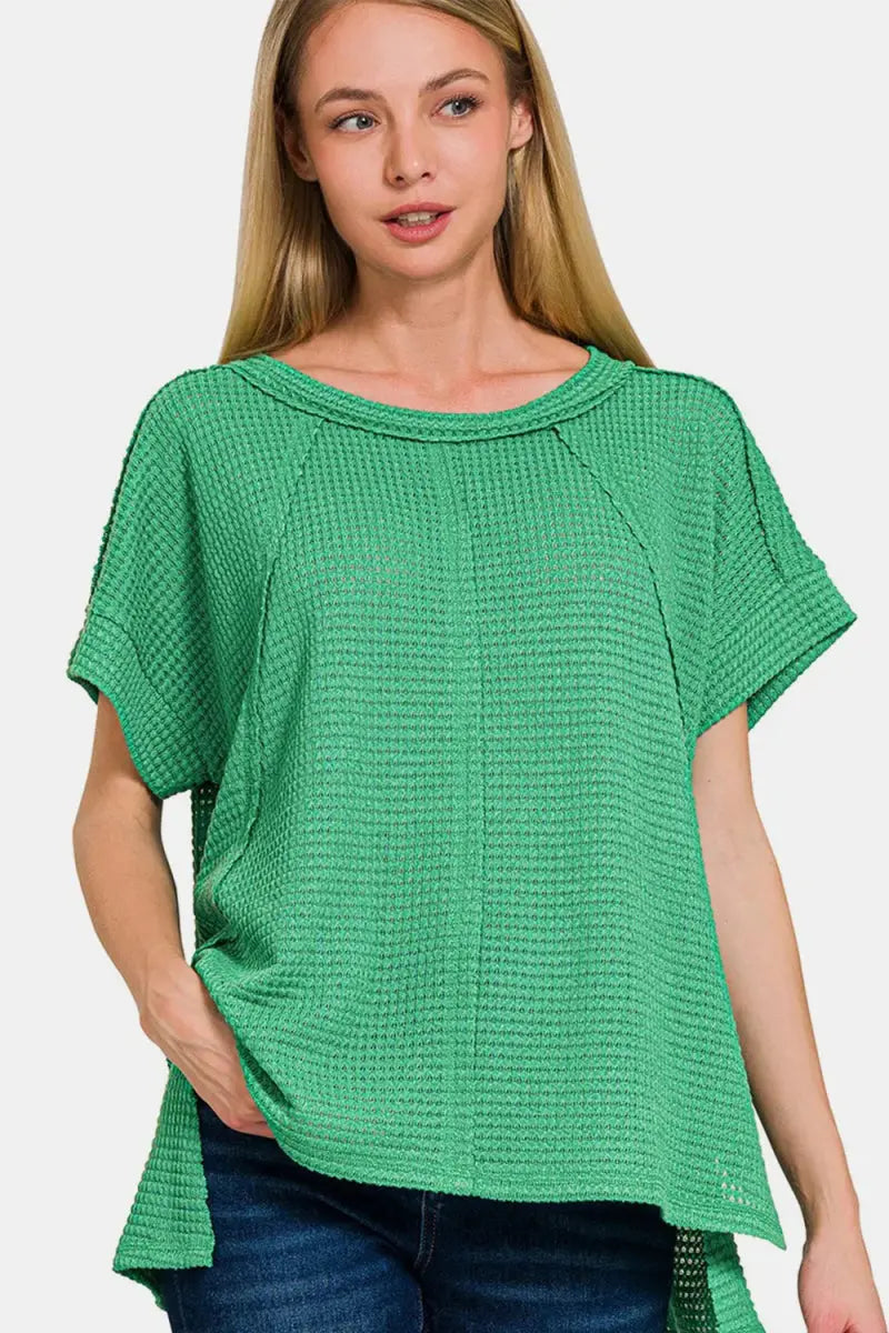 Women's Short Sleeve T-Shirts Waffle Tee - Exposed Seam, Comfy - Short Sleeve T-Shirt