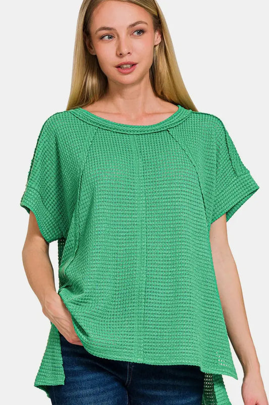 Women's Short Sleeve T-Shirts Waffle Tee - Exposed Seam, Comfy - Short Sleeve T-Shirt