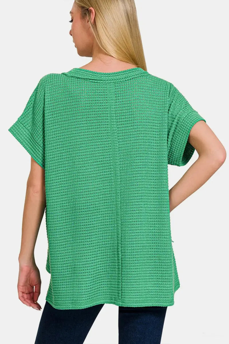 Women's Short Sleeve T-Shirts Waffle Tee - Exposed Seam, Comfy - Short Sleeve T-Shirt